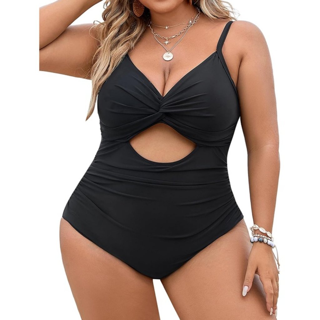 Blooming Jelly Black Plus Size Bathing Suit Tummy Control Cut Out Swimsuit 3xl